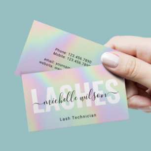 Carte De Visite Eyelash Extensions Holographique Typographie Barre