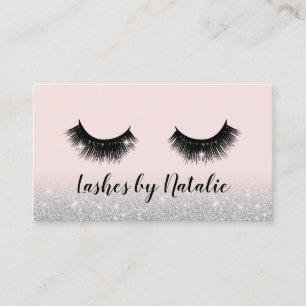 Carte De Visite Eyelash Extensions Lash Salon rose et argent Ombre