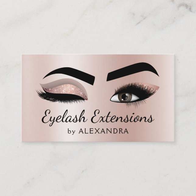 Carte De Visite Eyelash Extensions Lashes Parties scintillant Rose (Devant)
