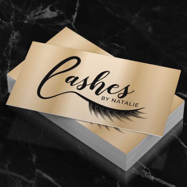 Carte De Visite Eyelash Extensions Lashes Typographie Gold Salon (Créateur téléchargé)