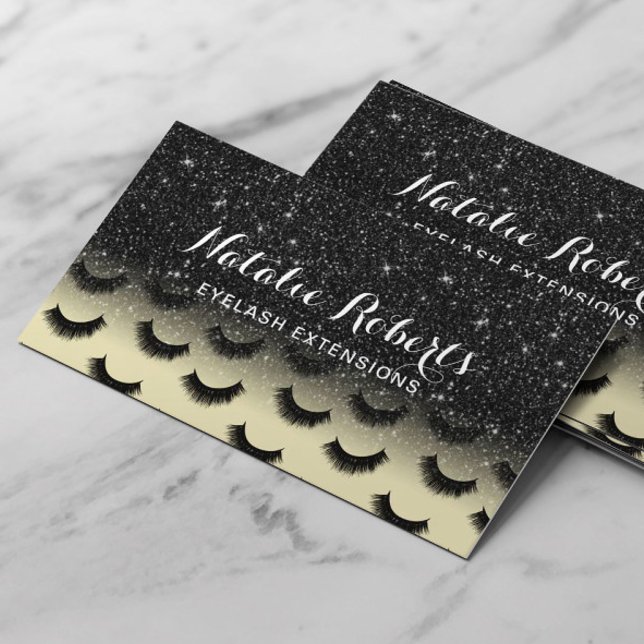 Carte De Visite Eyelash Extensions Lumineuse Jaune Black Lash Salo (Créateur téléchargé)