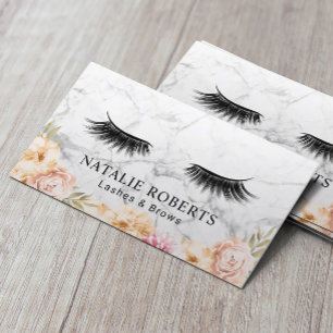 Carte De Visite Eyelash Extensions Salon Marbre Floral Vintage
