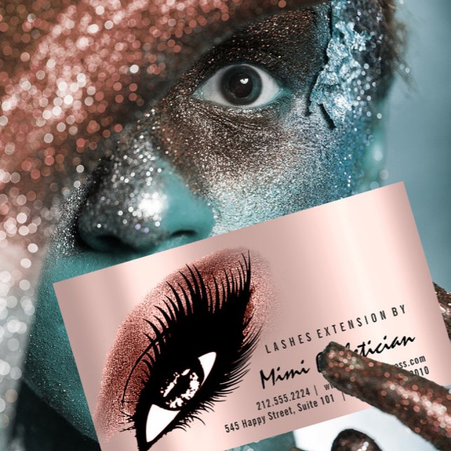 Carte De Visite Eyelash Instructions de soins postérieurs Rose Gol (Créateur téléchargé)