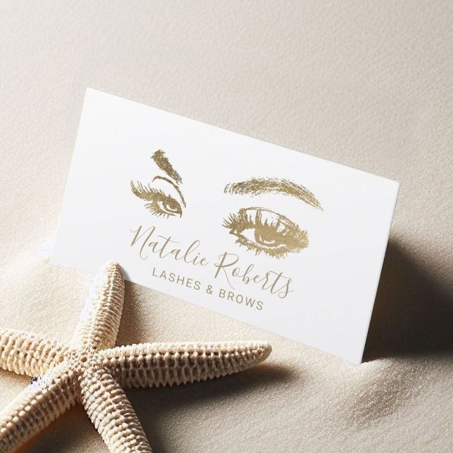Carte De Visite Eyelash Maquillage Artiste Elégant Gold Lashes Sal (Créateur téléchargé)