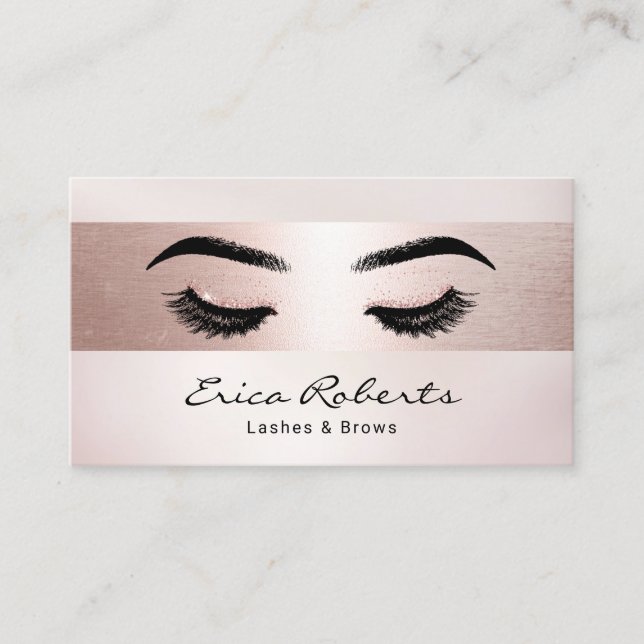 Carte De Visite Eyelash Maquillage Artiste Rose Gold Stripe Salon (Devant)