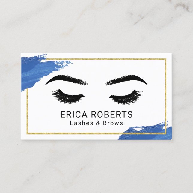 Carte De Visite Eyelash Maquillage Artiste Royal Blue Brushstroke  (Devant)