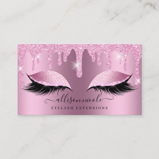 Carte De Visite Eyelash Parties scintillant rose goutte métallique (Devant)