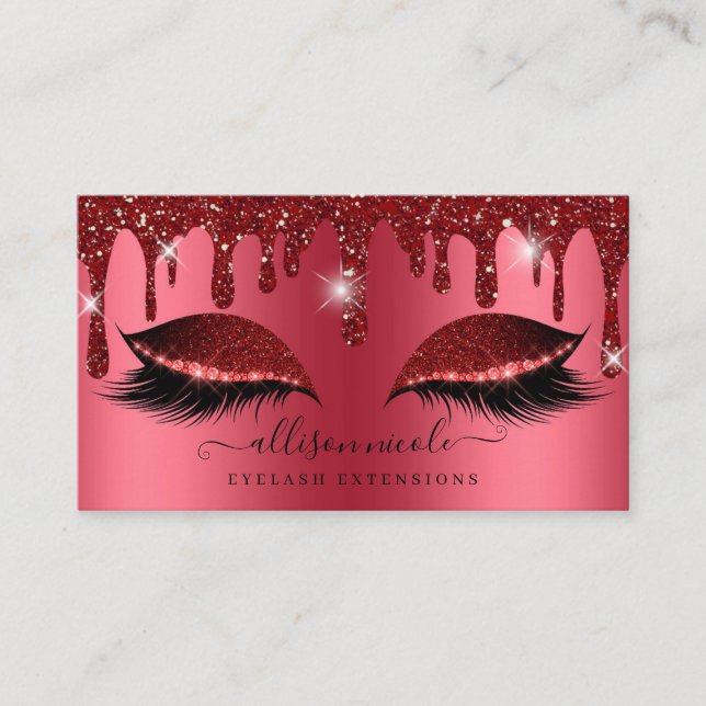 Carte De Visite Eyelash Parties scintillant rouge goutte métalliqu (Devant)