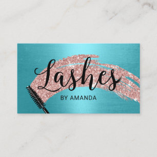 Carte De Visite Eyelash Salon Rose Gold Brush Turquoise