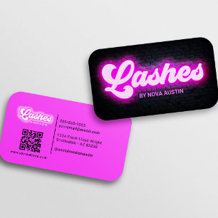 Carte De Visite Eyelash Tech Glam esthétique Hot rose QR Code
