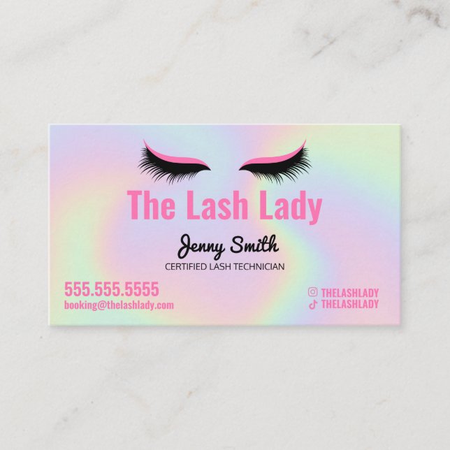 Carte De Visite EyeLash Tech Lash Salon de beauté Holographique Ar (Devant)
