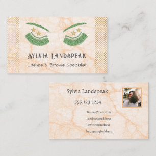Carte De Visite Eyelashes Gold & Green Parties scintillant & Photo