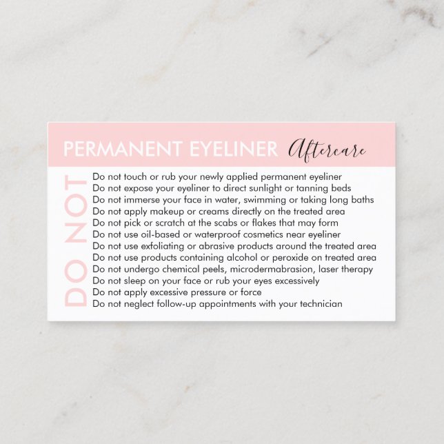 Carte De Visite Eyeliner Permanent Évite Conseils Après-Soins (Dos)