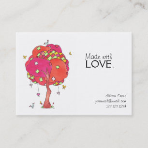 Carte De Visite Fabriqué avec l'amour Quilé Pink Patch Tree Oiseau