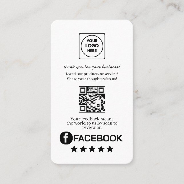 Carte De Visite Facebook QR | Custom Business Review Feedback Link (Devant)