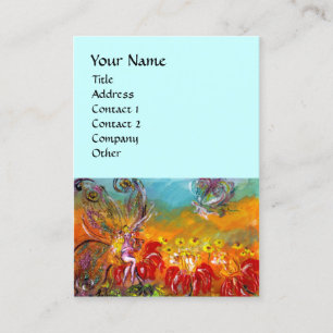 Carte De Visite FAIRY OF THE RED FLEURS Turquoise Blue Floral Imag