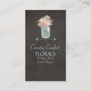 Carte De Visite Faisceaux de tableau noir Rose Rustic Mason Jar Fl