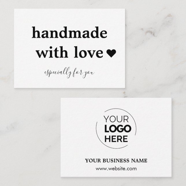 Carte De Visite Fait main avec amour | Blanc du logo personnalisé (Devant / Derrière)