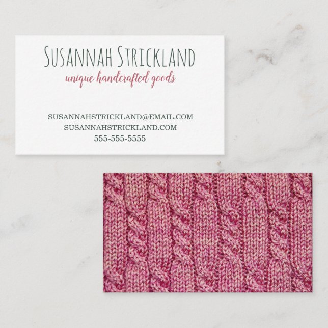 Carte De Visite Fait main avec le Knit rose de retour (Devant / Derrière)