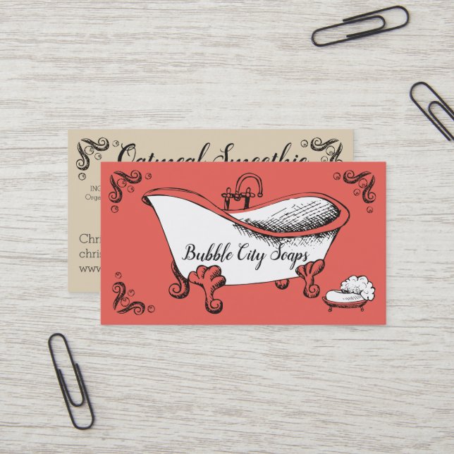 Carte de visite fait main de sels de bain de savon (Devant/Arrière en situation)