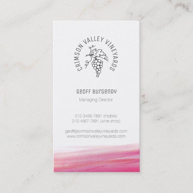 Carte de visite fait sur commande de vin rouge de (Devant)