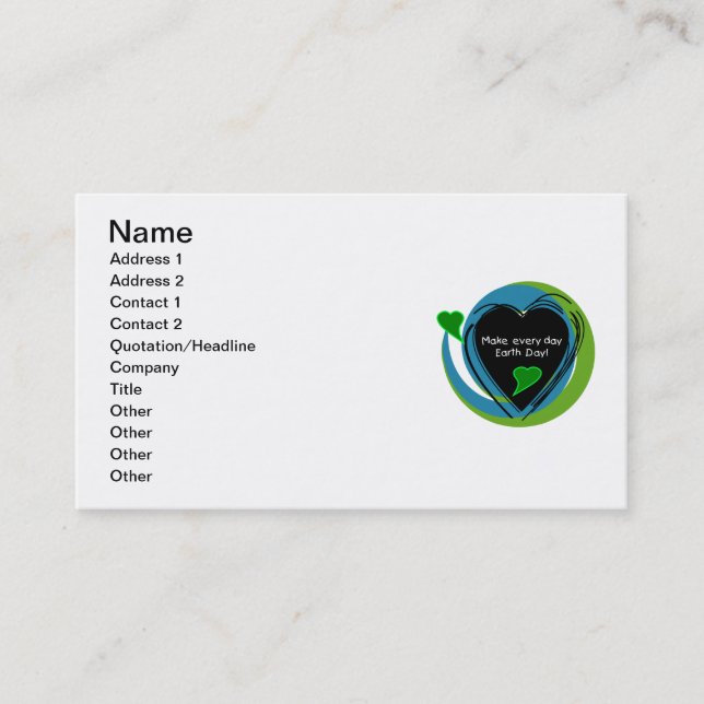Carte De Visite Faites chaque jour de la terre de jour (Devant)