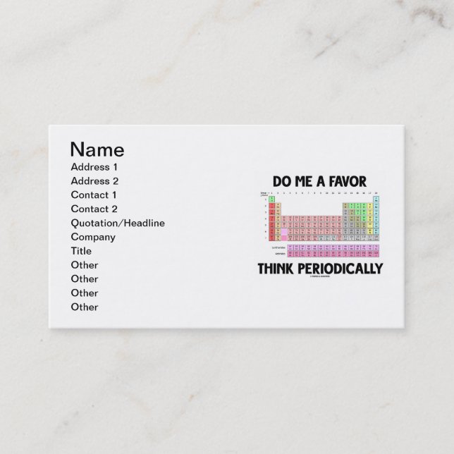Carte De Visite Faites-moi qu'une faveur pensent périodiquement (Devant)