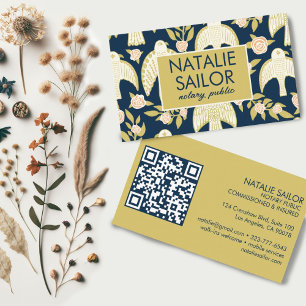 Carte De Visite Falcons et Roses QR Code Chic moderne Notaire publ