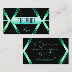 Carte De Visite Fancy Black Shimmery Turquoise Motif avec Monogram