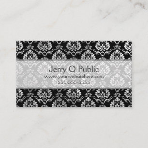 Carte De Visite Fancy Black Silver Damask