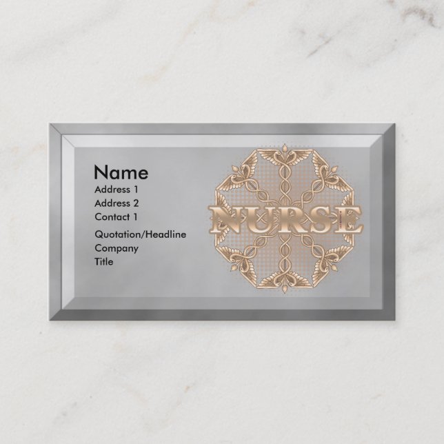Carte De Visite Fancy Cuivre Caduceus RN Nurse (Devant)