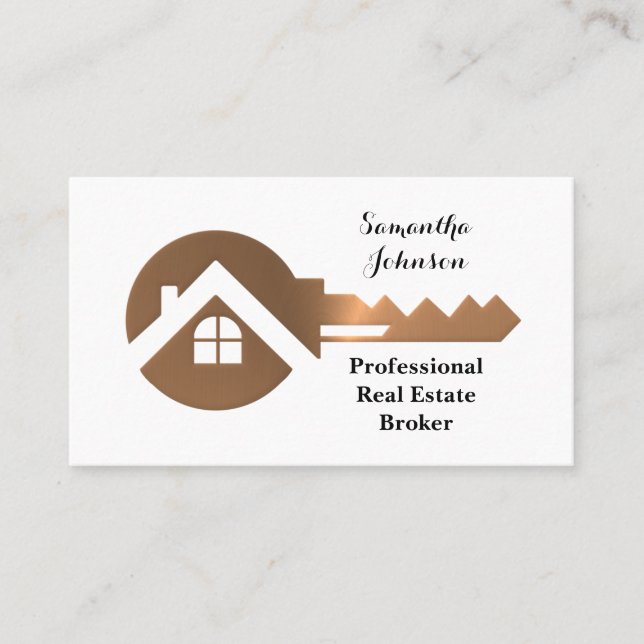 Carte de visite Fancy Cuivre Key Real Estate Broke (Devant)