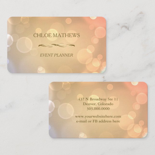 Carte De Visite Fancy Gold Bokeh Professional (Devant / Derrière)