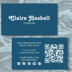 Carte De Visite Fancy Script Turquoise Bleu Chic Minimal Social Ic