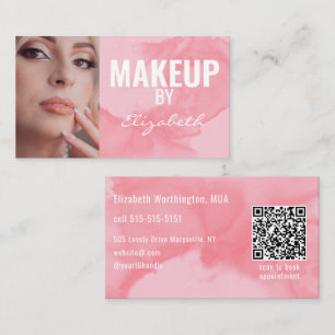 Carte De Visite Fard à joues Corail Rose Aquarelle Code QR Maquill