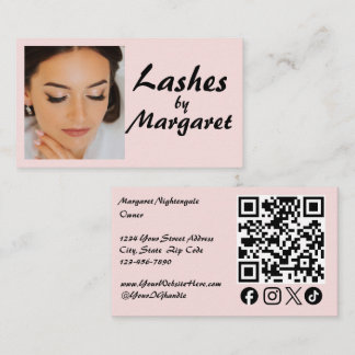 Carte De Visite Fard Rose Écriture Icône Réseaux Sociaux Code QR P