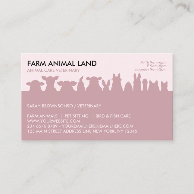 Carte De Visite Farm Animal Pink Appointment Visit (Devant)