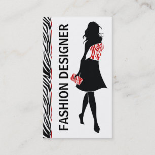 Carte De Visite Fashion designer fille noir rouge blanc imprimé zè