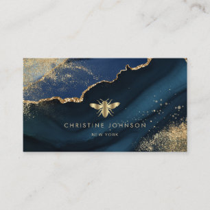 Carte De Visite fausse feuille d'or abeille sur agate arrière - pl