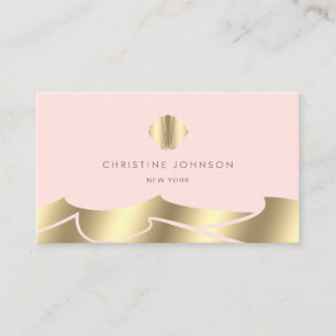 Carte De Visite fausse feuille vagues coquillage doré sur rose