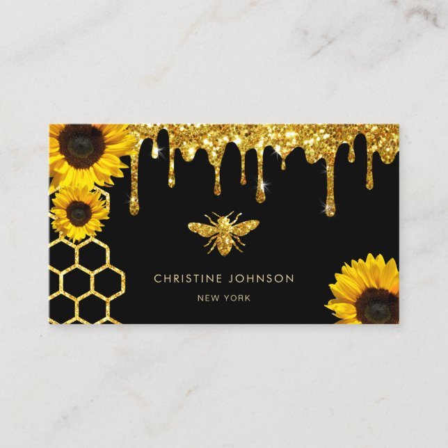 Carte De Visite fausse parties scintillant abeille et tournesol (Devant)