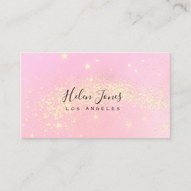 Carte De Visite fausse parties scintillant étoiles couleur rose (Devant)