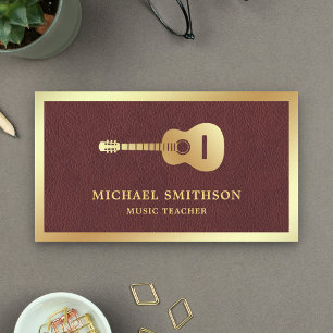 Carte De Visite Fausse Peau Dorée Guitare Professeur de Musique Gu