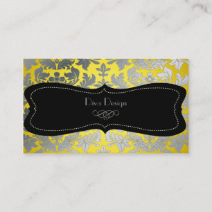 Carte De Visite Faux argent baroque damassé jaune/noir