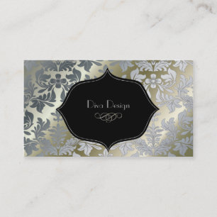 Carte De Visite Faux argent baroque damassé /noir