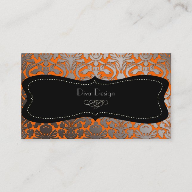 Carte De Visite Faux argent baroque damassé /noir (Devant)