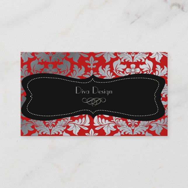 Carte De Visite Faux argent baroque damassé rouge / noir (Devant)