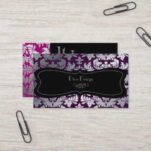 Carte De Visite Faux argent baroque damassé violet/noir