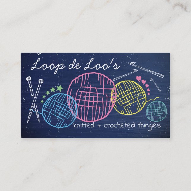 Carte De Visite Faux chalkboard crochet tricot aiguilles fil (Devant)