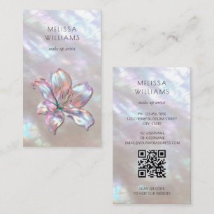 Carte De Visite FAUX Code Qr Holographique Iridescent Lily